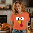 Thanksgiving Shirts for Women Happy Turkey Day T-Shirts Turkey Face Tee Tops (Orange, XXL)