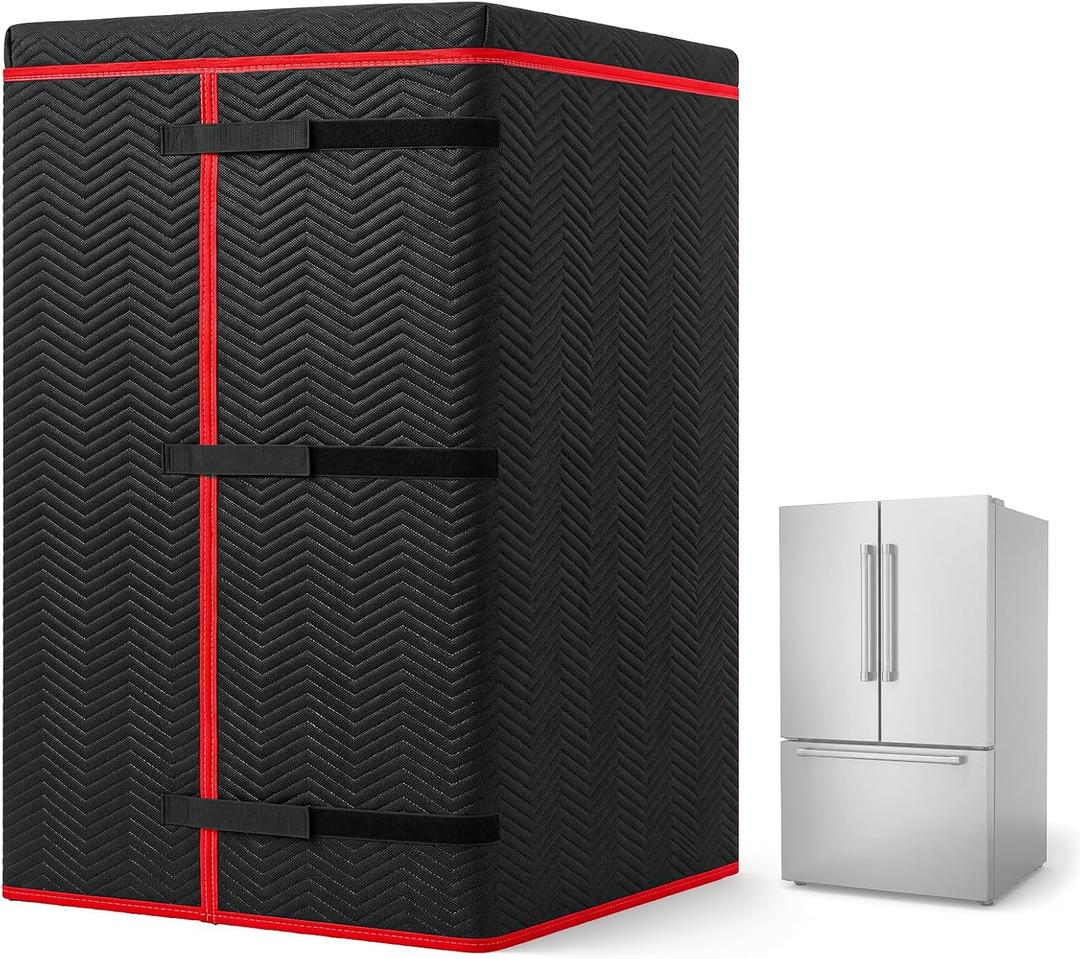 Refrigerator Moving Blanket for French Door and Side-by-Side Models
70 x 38 x 34 in Large Refrigerator Cover, 3 Hook and Loop Strap, Refrigerator Surface Protection in Moving Storage Transport