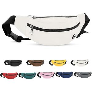 Viqueen Fashion Large Fanny Waist Pack Crossbody Belt Bag for Women and Men,Lightweight Bag with Zipper and Pockets for Running and Sports,Water Resistant,Hands Free Phone Carrying(Beige)