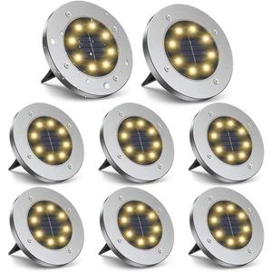 ZGWJ Solar Ground Lights, 8 LED Garden Lights Disk Outdoor Waterproof Landscape for Yard Walkway Patio Lawn Driveway Decoration (8 Pack Warm White)