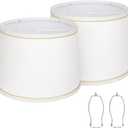 Lampshades Set of 2 for Table Lamps, Floor Lamps, Fabric White Lamp Shades 11.6" Top x 12.6" Bottom x 9.8" High, Drum Lampshades(Spider Fitter), Medium Lamp Shades Replacement, Easy Assembly Required (White with Brown Rim)