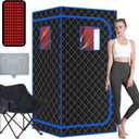 Portable Full Size Infrared Sauna for Home| One Person Spa Tent with Red Light| Personal Indoor Saunas with 660nm Red Light Therapy Lamp| Separate Heating Foot Pad and Reinforced Chair for Relaxation (Black Blue)