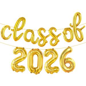 Graduation Decorations 2026 | Gold Class of 2026 Balloons Banner - Script, 16 Inch | Graduation Balloons 2026 | Class of 2026 Balloon for Grad Decorations, KatchOn