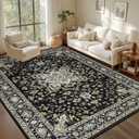 10x12 Area Rugs Living Room: Washable Rug for Bedroom Black Gold | Vintage No Slip Stain Resistant Rug Soft Indoor Decor Floor Floral Area Rugs for Dining Room, Nursery, Hallway, Home Office