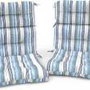 Outdoor High Back Patio Chair Cushions, Tufted Rocking Chair Cushions, Adirondack Cushions for Garden Porch Home Office Chairs Use, 44” x 22” x 4”, 2 Pack, Stripe Layered Blue