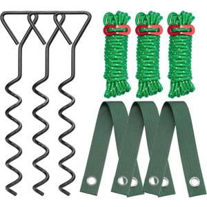 Kingsyard Tree Stakes and Supports for Leaning Trees, 3 Pcs 16 Inch Heavy Duty Spiral Tree Stake Kit for Young Trees Straightening with 3pcs Trees Straps & 3pcs 13ft Anchor Ropes, Anti Strong Wind