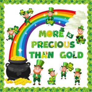 Pasimy St. Patrick's Day Bulletin Board Decoration St. Patrick's Day Cutout Lucky Shamrock Bulletin Board Border for Irish Clover Classroom Chalkboard Decor(Gnome)