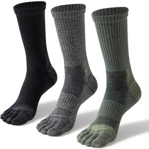 Merino Wool Toe Socks For Hiking Men&Women Thermal Winter Warm Boot Work Cushion Five Finger Socks 3 Pairs (Large, Dark)