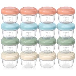 VITEVER [16 Pack] 4 oz Small Containers with Lids, Reusable Plastic Jars for Snack and Puree, Salad Dressing Container to Go, Deli Containers, Freezer Baby Food Containers, Dishwasher Safe, BPA Free