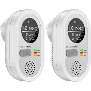 8-in-1 Natural Gas Leak Detector & Carbon Monoxide Detectors - Monitor CO, Natural Gas, Temperature & Humidity HD Screen with Gas & CO Monitor Alarm Sound Warning for Home, RV, Apartment Safety