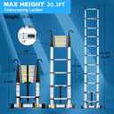 20.3 FT Aluminum Telescoping Ladder, 330 lbs Capacity, Auto-Lock, Hooks, Wheels & Stabilizer Bar, Portable & Collapsible for Home, Roof & RV Use, Silver