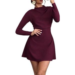 Milumia Women's Elegant Long Sleeve Mini Dress Ruched Mock Neck A Line Wedding Guest Dresses, L