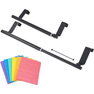 Swedish Dishcloth Holder with EVA Pad,Retractable Space Saving Swedish Dishcloth Hanger Over Cabinet Door,Hole Free,L8.8-14.4*W2.7Inch,Black,1PC