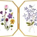 Double Glass Picture Frame Handmade, Glass Pressed Flower Frame, Hinged Tabletop Brass Photo Frames, Dried Flower Display Folding Frame for Home, Octagon, Gold, 68 Inches (6L" x 8W")