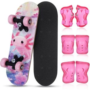 Honoson 7 Pcs Skateboard for Toddlers Beginners Knee Elbow Pads Wrist Guards Gear Set Age 6-10 Kids 24 x 6