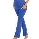 HEGALY Women's Maternity Flare Leggings Over The Belly - Casual Pregnancy Yoga Pants with Pockets Buttery Soft Royal Blue