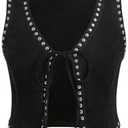 Verdusa Women's Western Cowgirl Vest Tie Front V Neck Grunge Asymmetrical Sleeveless Jacket Outerwear (Small)