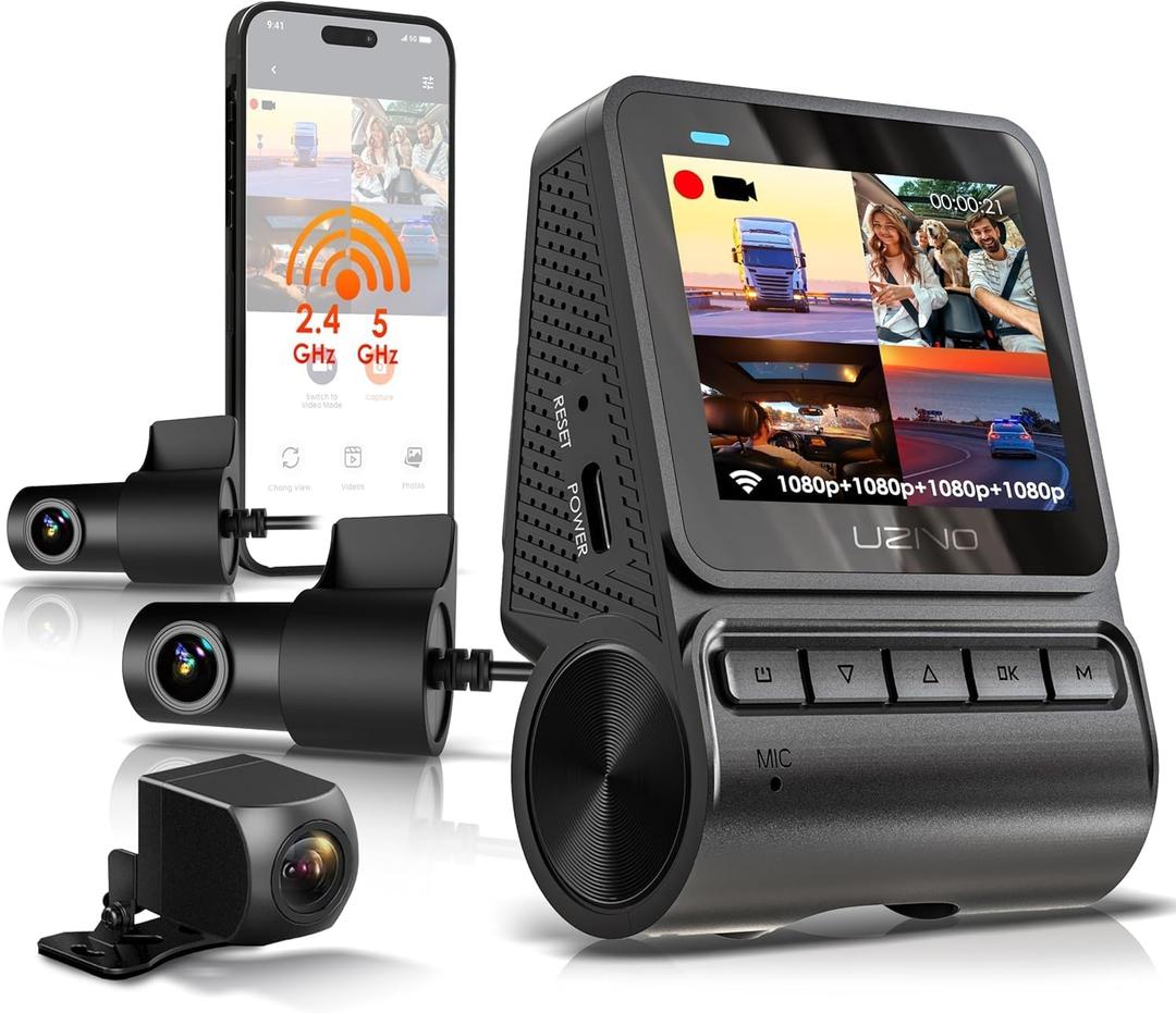 Quad-Channel Dash Cam 1080p Front, Rear, Cabin & Exterior Coverage | Wi-Fi | Optional GPS | 2" LCD | 170 Wide Angle | 24-Hour Parking Surveillance | Support Up to 256GB | 64GB Card Included