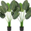 KOL 45in 2-Pack Artificial Bird of Paradise Trees, Fake Silk Tropical Banana Leaf Tree, Lifelike Faux Plants for Home Office Living Room House, Perfect Housewarming Gift, Indoor Outdoor Decor