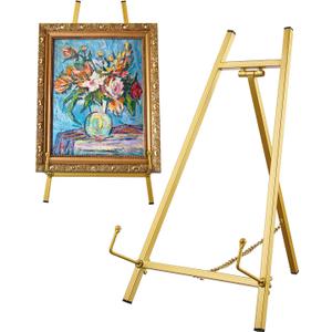 Metal Easel Stand,Table Top Easel Stand for Display Tripod Art Picture Mirror Modern Plate Holder for Display Book Photo Wedding Sign(Gold)  16.5"× 8.7" × 4.3"