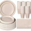 50ct Disposable Paper Plates Cups and Napkins Party Supplies Serve 50 Guests Disposable Paper Dinnerware Set for Birthday Wedding Baby Shower Family Picnic