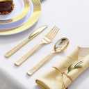 Supernal 360pcs Gold Plastic Silverware Set - Heavy Duty Disposable Cutlery (120 Forks, 120 Spoons, 120 Knives) - Elegant Hammered Finish, Premium Plastic Flatware for Weddings, Parties & Catering