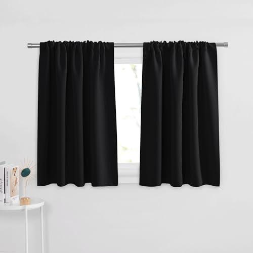 PONY DANCE Black Short Window Curtains for Kitchen 36 inch Long, 2 Panels Set Half Window Drapes for Bedroom Basement, Blackout Small Curtains for Travel Trailers, Width 29 x Length 36 inches