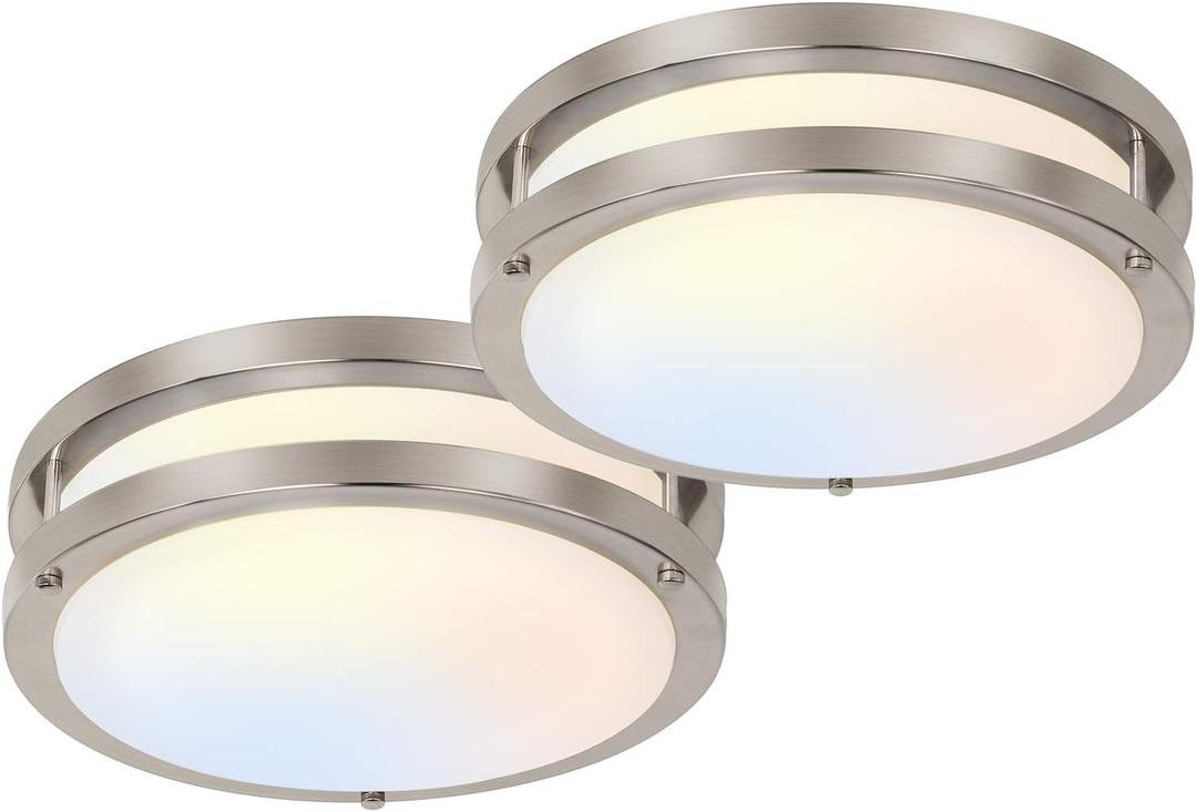13" Flush Mount LED Ceiling Light Fixture, 2700K/3000K/3500K/4000K/5000K Adjustable Ceiling Lights, Brushed Nickel Saturn Dimmable Lighting for Bathroom Kitchen or Stairwell, ETL Listed - 2 Pack (13 inch, Brushed Nickel)
