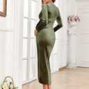 AISWI Velvet Maternity Cocktail Dress Long Sleeves Fall Winter Baby Shower Wedding Guest Holiday Pregnancy V Neck (XL)