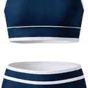 Bathing Suits for Teens Piece Adjustable Shoulder Strap Color Block Deep Blue Girls Swimsuits Size 13-14 (Blue)