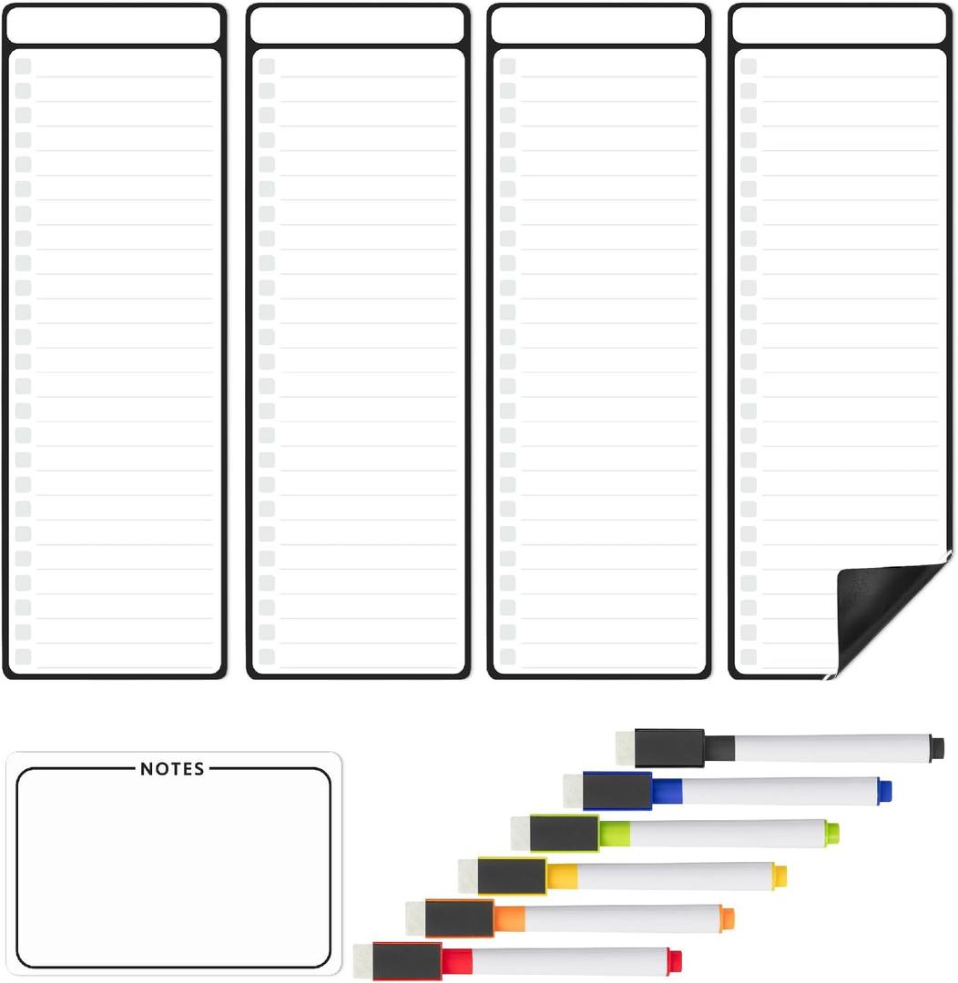 Mr. Pen- 4" x 12" Magnetic Dry Erase to Do List, 11 pcs, 4X Dry Erase to Do List White Board, 6X Colorful Whiteboard Markers and 6" x 4" Magnetic Whiteboard Note (Black)