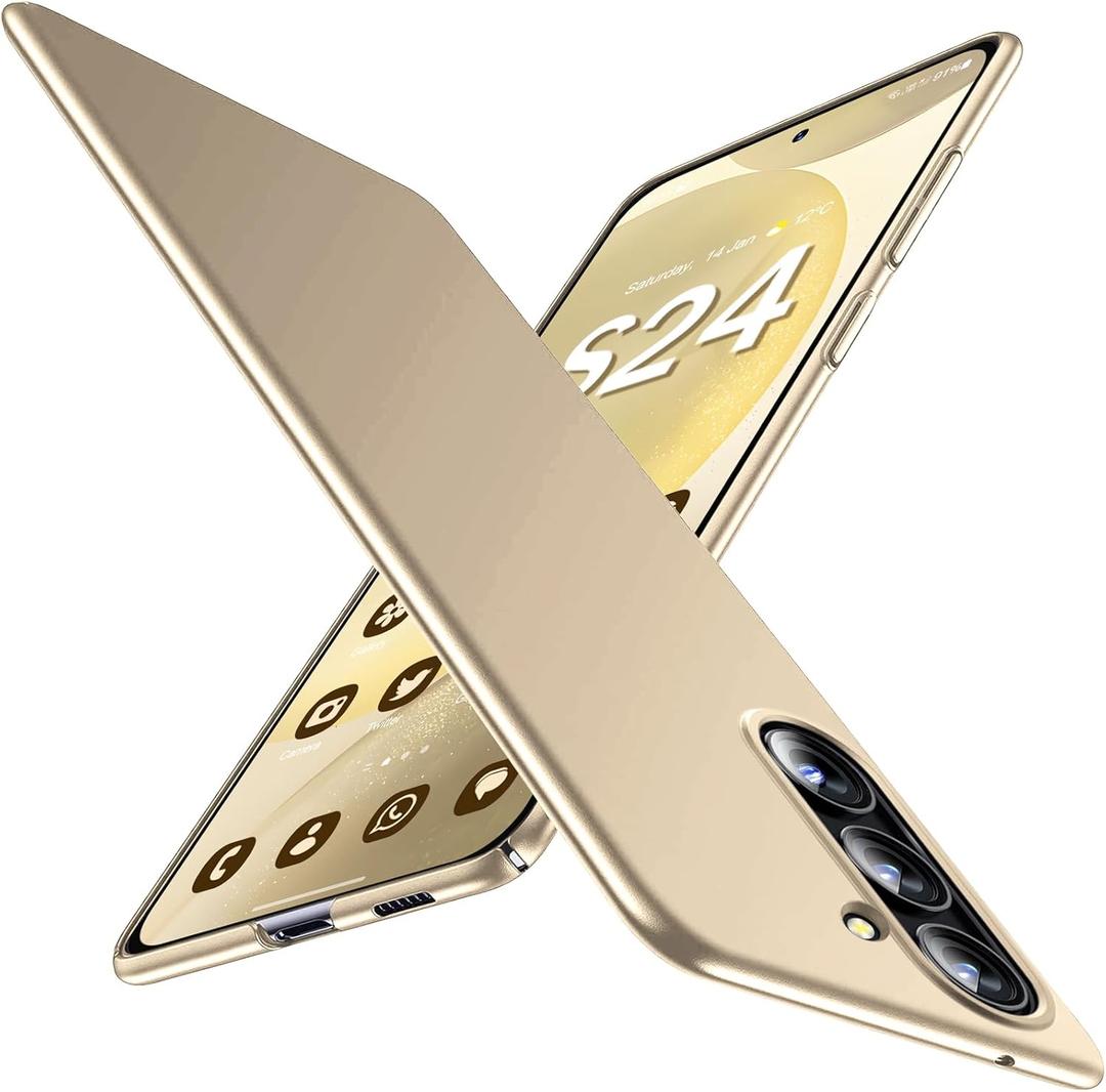 Gxmeuie Ultra Thin Case for Samsung Galaxy S24 5G, Silky Touch & Anti-Fingerprint Material, Slim Hard PC Matte Cover Anti-Scratch Shockproof Protective Cases for Samsung S24 5G 6.2-inch (Gold)
