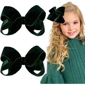 Oaoleer 2PCS 6inch Velvet Hair Bows Clips, Green Velvet Bows Hair Alligator Clips Hair Barrettes for Baby Girls Infants Toddlers Kids Teens Children