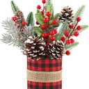Small Tabletop Christmas Tree, Artificial Mini Christmas Tree Decorations with Pine Cones Red Berries and Green Plants, Suitable for Christmas Decorations Indoor Tables in Households
