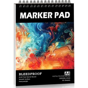 60 Sheets Marker Paper Pad, A4(8.3"x11.7") Alcohol Marker Paper Sketch Pad, 120lb/200gsm Heavyweight Spiral Sketch Book, Painting Coloring Drawing Paper for Beginners Artists