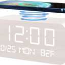 Digital Alarm Clock, with Wooden Electronic LED Time Display, 3 Alarm Settings, Humidity & Temperature Detect, Wood Made Electric Clocks for Bedroom, Bedside