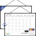 Monthly Whiteboard Calendar for Wall, 24" x 18" Dry Erase Board with Plastic Frame, Hanging Dry Erase Calendar with 3 Mini Sticky Notes for Kitchen Planner, Memo, Home and Office, Black