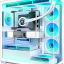 ATX PC Case 7 PWM ARGB Fans Pre-Installed, Mid Tower Computer Case with Full-View Dual Tempered Glass, Type-C Gaming PC Case,White,C9