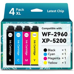 Remanufactured Ink Cartridges for Epson 222XL Ink Cartridges for T222 T222XL High Yield for Epson Expression Home XP-5200 Workforce WF-2960 Black Cyan Magenta Yellow