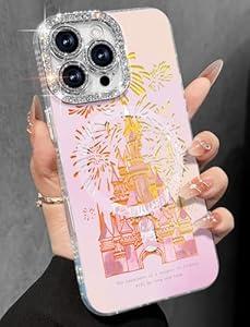 Toycamp for iPhone 16 Pro Case - Compatible with Magsafe Aesthetic Cute Fireworks Castle Laser Holographic i 16 Pro Case with Diamond Bling Lens Protector for Apple 16 Pro Cover for Women Girls