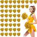 60 Pcs Cheerleading Pom Poms Metallic Foil Cheer Pompoms Bulk with Plastic Handle Cheering Costume Accessory for Football Basketball Cheering Squad Team Spirit Dance Sport Stage Performance (Gold)