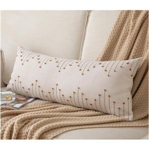 Boho Lumbar Pillow Cover 14"x36" Long Pack of 1 Decorative Pillows Bed, Beige with Brown Body Throw Pillow Covers, for Modern Farmhouse Sofa Bedroom Living Room Home Decor Couch Pillowcase