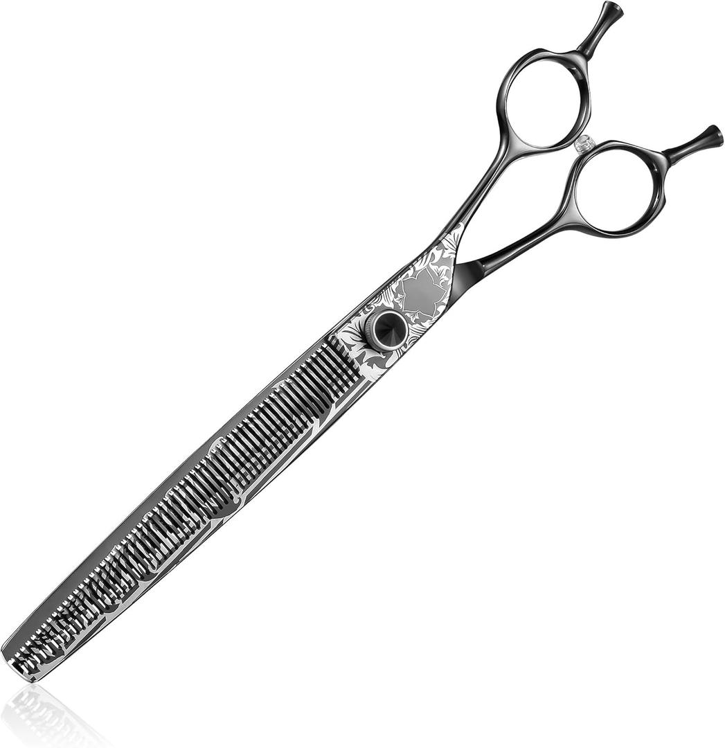 JASON 8 Inch Dog Thinning Scissors Ergonomic Pets Grooming Thinner Blender Shears Cat Trimming Texturizing with Offset Handle, Stainless Steel, Light Weight, Sharp, Safe, Comfortable