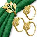 Gold Napkin Rings Set of 20 for Mothers Day Table Decor - Gold Leaf Napkin Rings Fits Various Napkin Styles - Great for Dining Table, Weddings, Elegant Table Setting Accessories