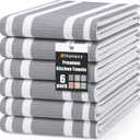 Homaxy Premium Kitchen Towels 18x 28, Large Cotton 380 GSM Kitchen Hand Towels, Stripe and Terry Dish Towel, Highly Absorbent Tea Towel Set with Hanging Loop, 6 Pack, Grey