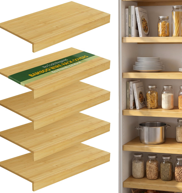 Wire Shelf Covers, Bamboo Wire Rack Covers (4PCS, 22" W x 16" D) Natural