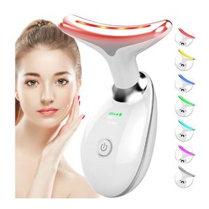 SDKWDH RedLightTherapyforFaceandNeck, 7 Color Face Massager Tool for Wrinkles, Double Chin, Vibrating Facial Massager with Thermals for Skin Care, Glossy White