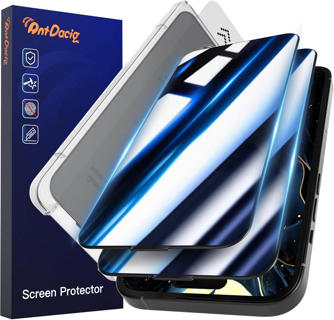 AntDacig 9H+ Glass for iPhone 14 Pro Max Privacy Screen Protector [Military Grade & Shatterproof] Screen Protector 14 Pro Max Tempered Glass Full Coverage Protection, 2 Packs