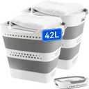 2 Pcs 42L Medium Collapsible Plastic Laundry Basket with Handles, Foldable Laundry Basket Hamper, Pop Up Storage Container Organizer for Washing Storage (Gery, 17 Inch * 13 Inch * 15 Inch), 13.39" x 3.74" x 17.32"