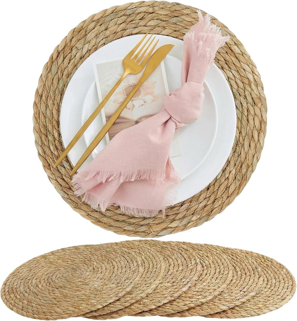 Round Woven Placemats Set of 6 13 Inch Boho Farmhouse Rustic Wicker Placemats Braided Place Mats Jute Rattan Chargers for Dining Table Home Decor